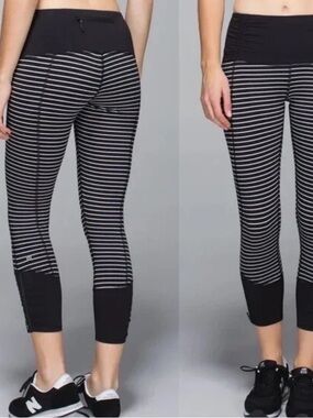 Lululemon Striped Black & White Cropped Active Leggings